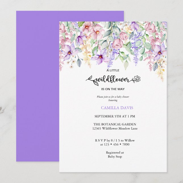 Watercolor Wildblomma | Botaniskt babyprogram Inv. Inbjudningar (Fram/baksida)