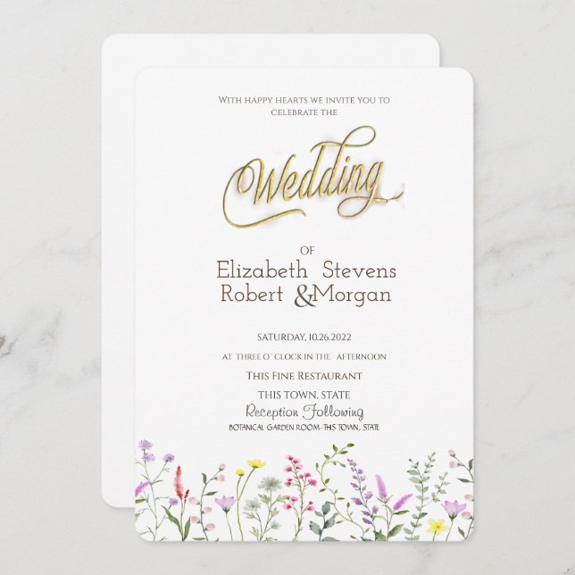 Watercolor Wildblomma Bröllop Inbjudningar (Fram/baksida)