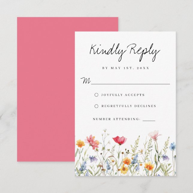 Watercolor Wildblomma Bröllop OSA Card (Fram/baksida)