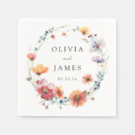 Watercolor Wildblomma Bröllop Pappersservett