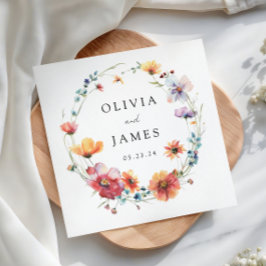 Watercolor Wildblomma Bröllop Pappersservett