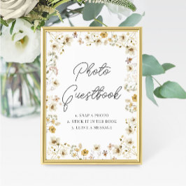 Watercolor Wildblomma Bröllop Photo Guestbook-teck