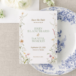 Watercolor Wildblomma Bröllop spara datum Inbjudningar