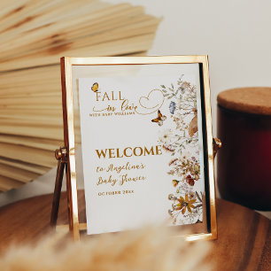 Watercolor Wildblomma Fall in Kärlek Baby Shower Poster