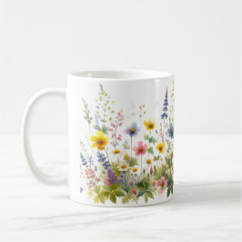 Watercolor Wildblomma Gult Blue Flower Kaffemugg
