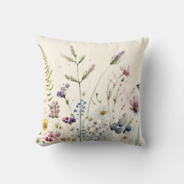 Watercolor Wildblomma Kudde (Framsida)