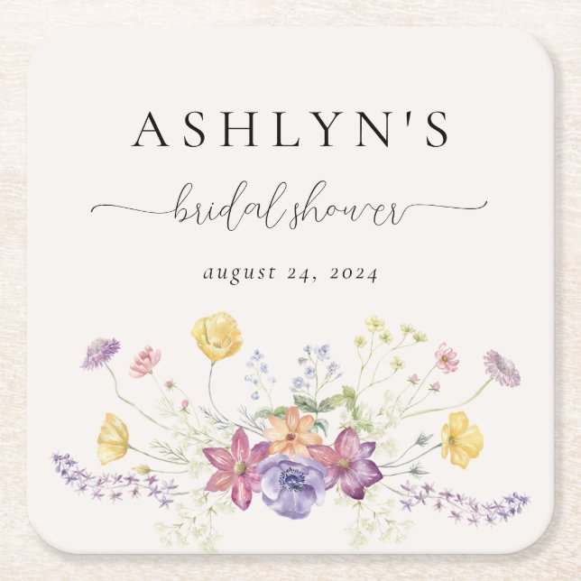 Watercolor Wildblomma Möhippa Papper Underlägg Kvadrat (Framsidan)