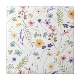 Watercolor Wildblomma och Butterflies Mönster Kakelplatta
