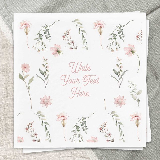 Watercolor Wildblomma och greenery all-tillfälle Pappersservett (Watercolor Pink Wildflower and Sage Green Greenery All-Occasion Paper Napkins.)