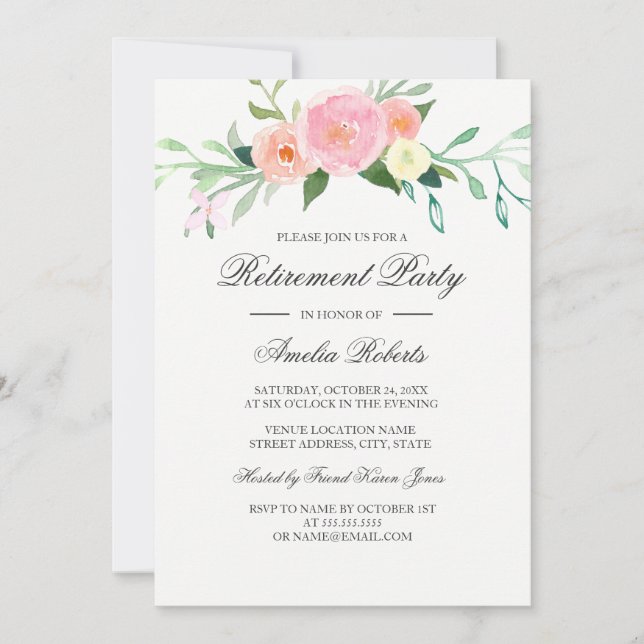 Watercolor Wildblomma Pension Party Inbjudningar (Framsida)