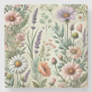 Watercolor Wildblomma Snyggt Vår & Summer Stenunderlägg