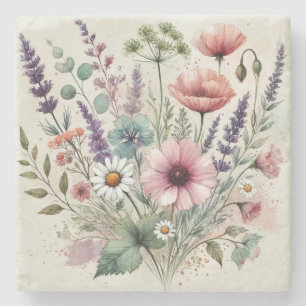 Watercolor Wildblomma Snyggt Vår & Summer Stenunderlägg