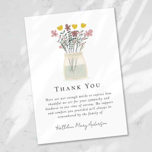 Watercolor Wildblomma Sympathy Funeral Tack Kort (Skapare uppladdad)