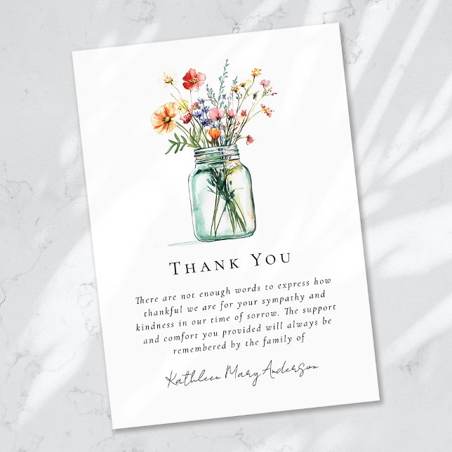 Watercolor Wildblomma Sympathy Funeral Tack Kort (Skapare uppladdad)