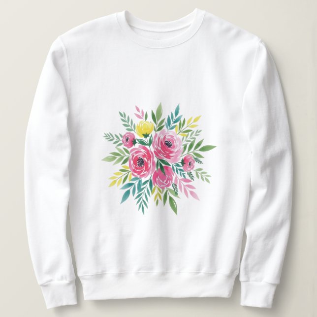 Watercolor Wildblomma T-Shirt - lös passning för k (Design framsida)
