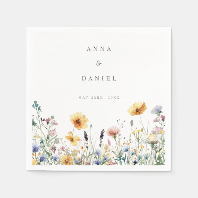 Watercolor Wildblomma Vår bröllop Pappersservett (Framsidan)
