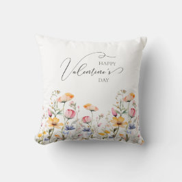 Watercolor Wildblomma Vår Meadow Valentines day Kudde
