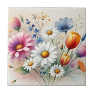 Watercolor Wildblomma Vår och Summer Decor Kakelplatta