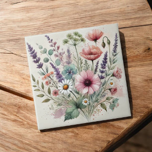Watercolor Wildblomma Vår och Summer Decor Kakelplatta