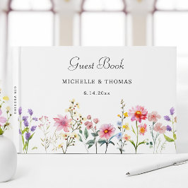 Watercolor Wildblomma Vår Sommar Bröllop Gästböcker