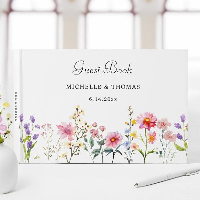 Watercolor Wildblomma Vår Sommar Bröllop Gästböcker (Skapare uppladdad)