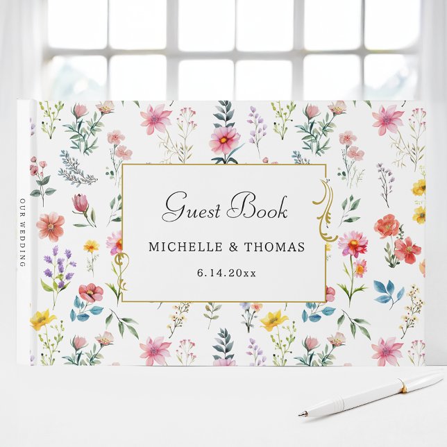 Watercolor Wildblomma Vår Sommar Bröllop Gästböcker (Skapare uppladdad)