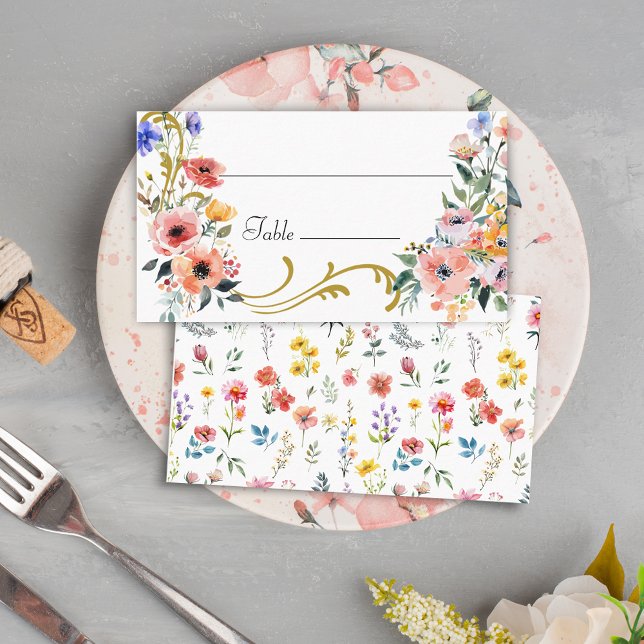 Watercolor Wildblomma Vår Sommar Bröllop Placeringskort (Skapare uppladdad)