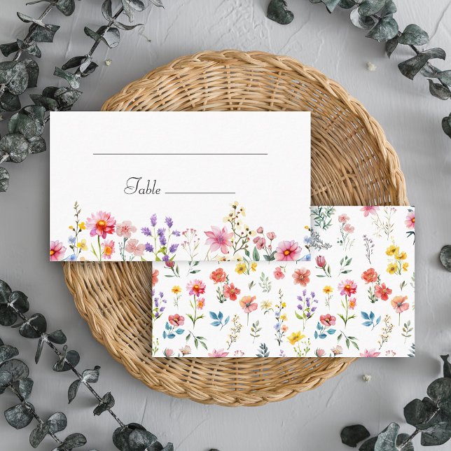 Watercolor Wildblomma Vår Sommar Bröllop Placeringskort (Skapare uppladdad)