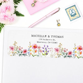 Watercolor Wildblomma Vår Sommar Bröllop Returadress Etikett