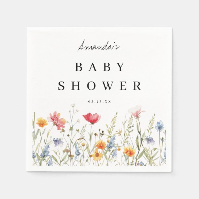 Watercolor WildblommBaby Shower Napkins Pappersservett (Framsidan)