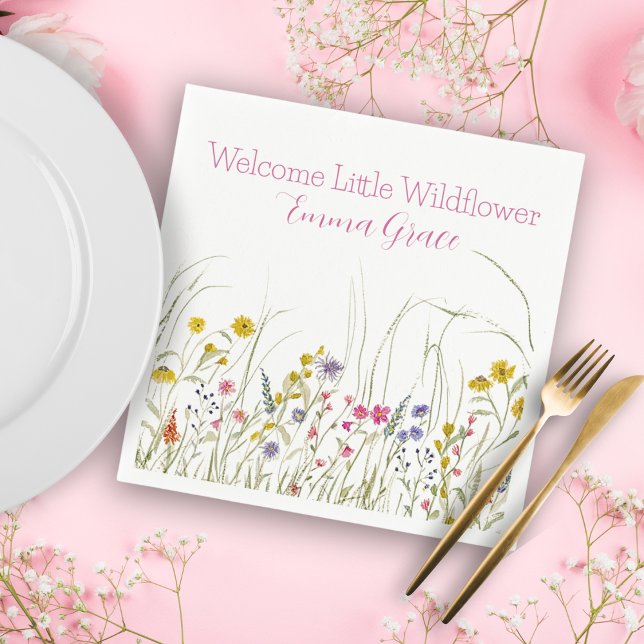Watercolor WildblommBaby Shower Party Napkins Pappersservett (Skapare uppladdad)