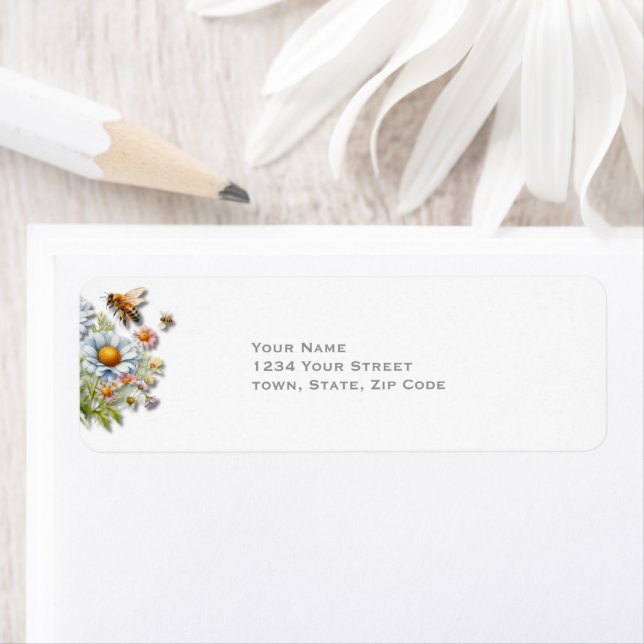 Watercolor WildblommBee Bröllop Returadress Etikett (Insitu)