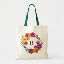 Watercolor WildblommBlommigt Monogram Tygkasse