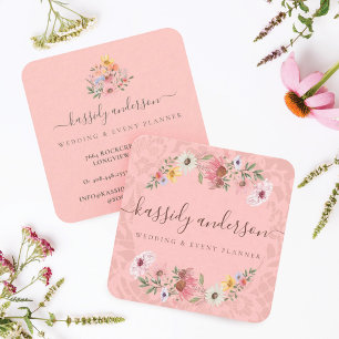 Watercolor WildblommBlommigt Wande Rosa Fyrkantigt Visitkort