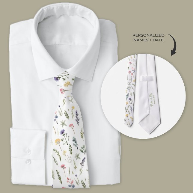 Watercolor WildblommBoho Neck Tie Slips (custom wedding neckties for groom and groomsmen with a boho wildflower watercolor design.)
