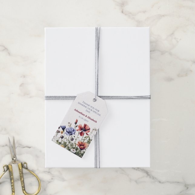 Watercolor WildblommBröllop Presentetikett (Med Snöre)