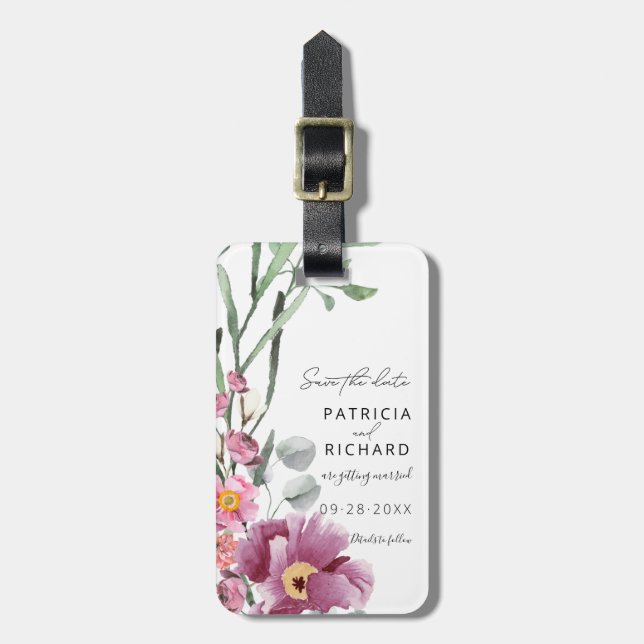 Watercolor WildblommBröllop spara datum Bagagebricka (Vertikal Framsida)