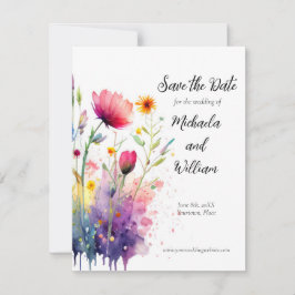 Watercolor WildblommBröllop spara datum Datumet