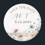 Watercolor WildblommBröllop spara datum Magnet<br><div class="desc">En söt rosa,  en dammig blåfärgad vildblomma fick påminnelselagnet bröllop spara datum med en vismisk elegant med briden och brudgummens initialer och bröllop.</div>