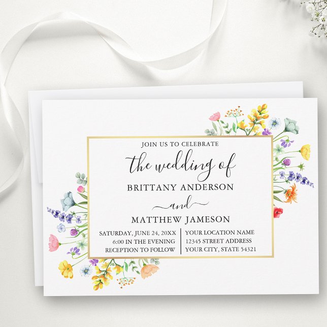 Watercolor WildblommCalligraphy Bröllop Inbjudningar (Customize to change text size, color, style or add more text to back of card.)