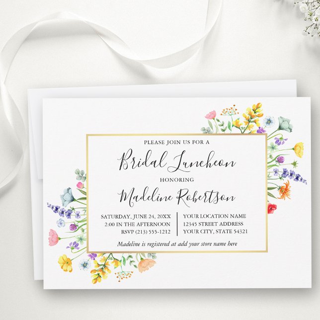 Watercolor WildblommCalligraphy Möhippa Luncheon Inbjudningar (Customize to change text color or text style.)