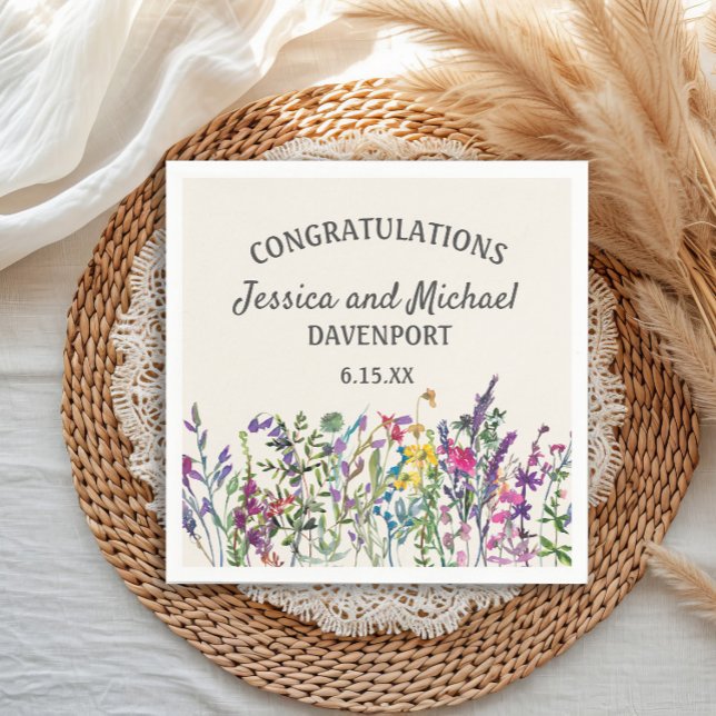 Watercolor WildblommCream Bröllop Pappersservett (Custom watercolor wildflowers wedding/engagement paper napkins)