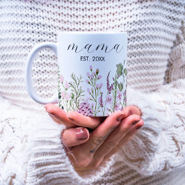 Watercolor Wildblomme Blommigt Botanical New Mamma Kaffemugg