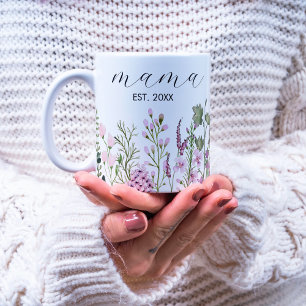 Watercolor Wildblomme Blommigt Botanical New Mamma Kaffemugg