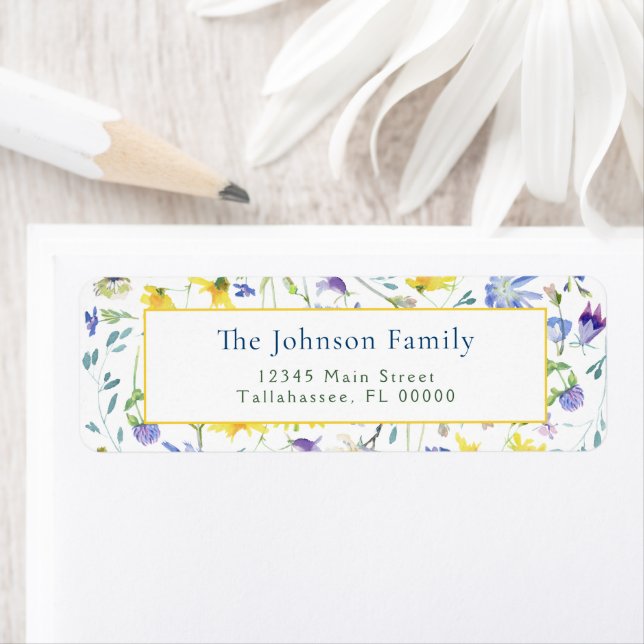 Watercolor Wildblomme Bröllop Returadress Etikett (Insitu)