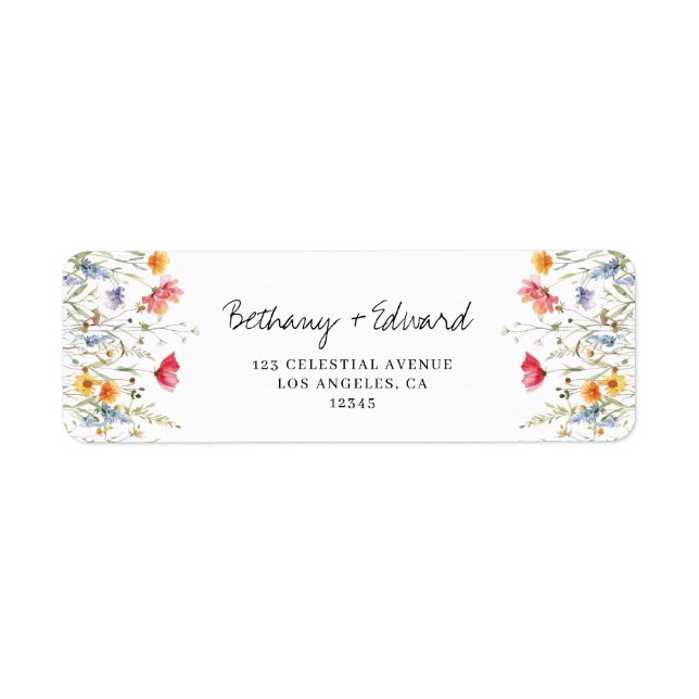 Watercolor Wildblomme Bröllop Returadress Returadress Etikett (Framsidan)
