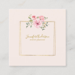Watercolor Wildblomme Lush Rosa Blommigt Fyrkantigt Visitkort