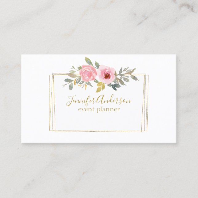 Watercolor Wildblomme Lush  Rosa Blommigt Visitkort (Framsida)