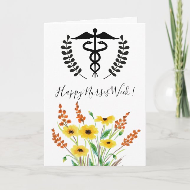 Watercolor Wildblomme Lycklig Nurses Week Kort (Framsida)