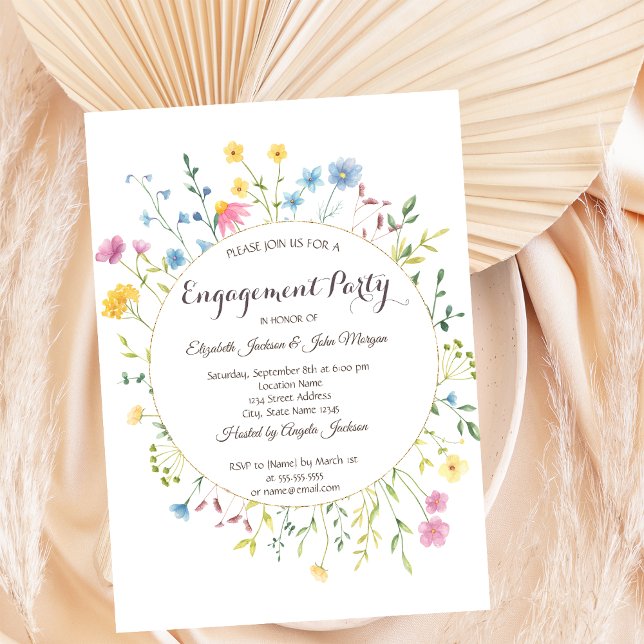 Watercolor Wildblomme Meadow Ram Inbjudningar (Skapare uppladdad)